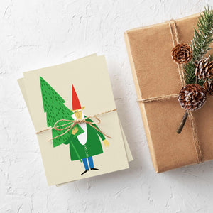 24 Retro Christmas Elf Greeting Cards in 4 Funny Cartoon Illustrations + Envelopes
