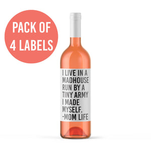 Funny Mom Life Wine Bottle Labels | Support Wildlife - 4 Pack