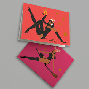 24 Spooky Girls Retro Christmas Cards in 12 Colorful Fashion Illustrations + Envelopes