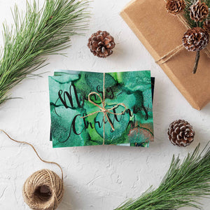 24 Modern Green Abstract Merry Christmas Cards