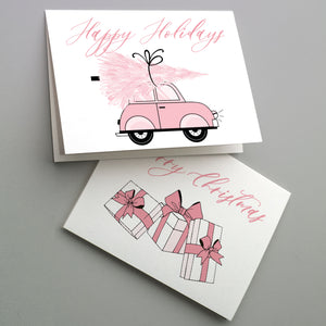 Girly Pink Holiday Christmas Cards - 24 Pack