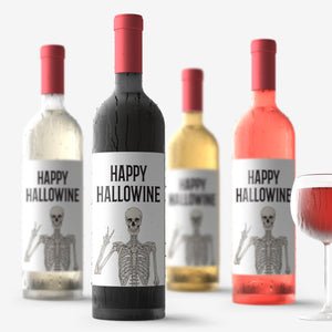 Hallowine Halloween Party Wine Labels - 4 Halloween Party Decor Stickers Happy Hallowine Trick or Treat Party Ideas Wine Bottle Sticker 9279