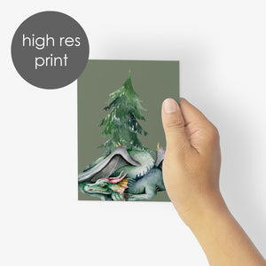 24 Whimsical Dragon Christmas Tree Cards + Envelopes