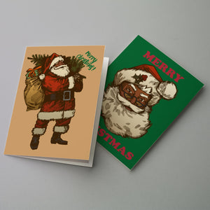 24 Black Santa Merry Christmas Cards + Envelopes