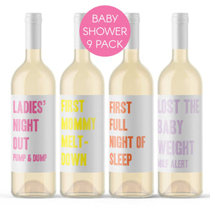 9 Mommy Milestone Wine Bottle Labels Baby Shower Gift Motherhood Milestones Firsts Diaper Meltdown Tantrum Funny Push Present Basket 9222