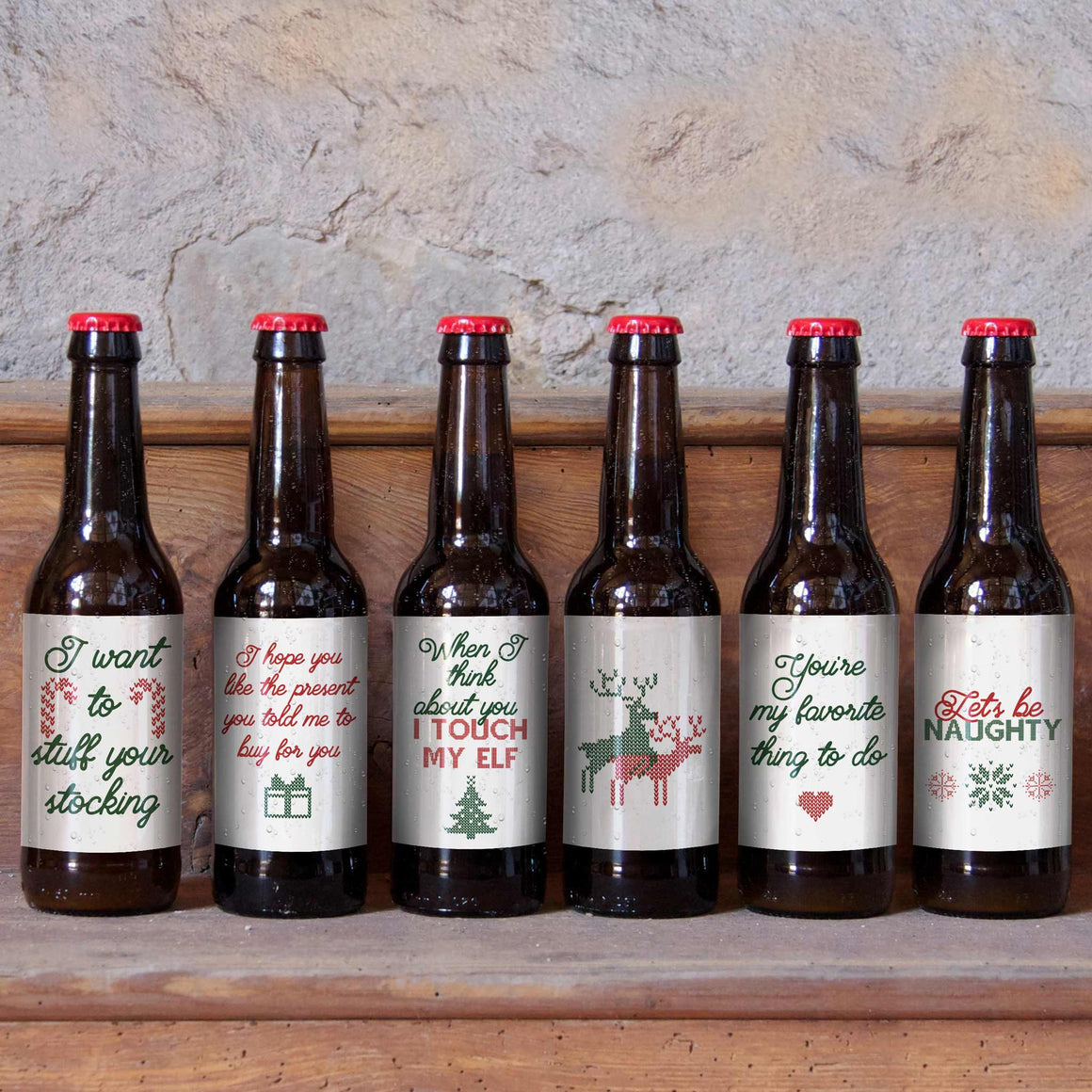 Naughty Christmas Beer Labels for Her - 6 Pack
