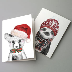 Baby Animal Winter Greeting Cards - 24 Pack