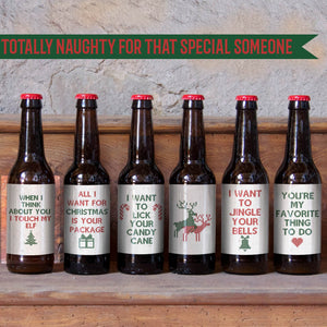 Naughty Christmas Beer Labels for Him - 6 Pack