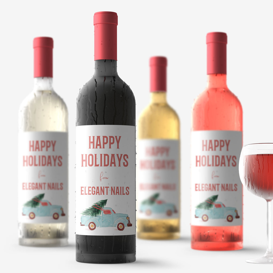 Custom Happy Holidays From Business Wine Labels - 4 Pack