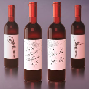 Halloween Party Wine Bottle Labels - 4 Halloween Party Decor Stickers Dancing Skeletons Here For Boos Pairs Well With Halloween Candy 9278