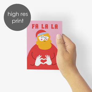 24 Pink Santa Christmas Cards in 4 Modern Colorful Illustrations + Envelopes