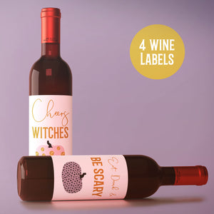 Halloween Wine Labels Happy Hallowine - 4 Funny Halloween Party Decor Cheers Witches Brew Eat Drink Be Scary Wine Bottle Labels Decor 9269