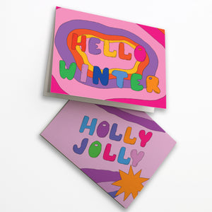 24 Colorful Hippy Holiday Christmas Cards in 2 Fun Designs w/ Envelopes