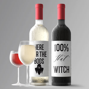 Four Funny Halloween Wine Labels - 4 Stickers Funny Halloween Party Decor Here For Boos That Witch Hallowine Pairs Well With Candy 9280