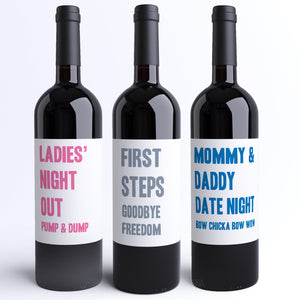 9 Mommy Milestone Wine Bottle Labels Baby Shower Gift Motherhood Milestones Firsts Diaper Meltdown Tantrum Funny Push Present Basket 9222