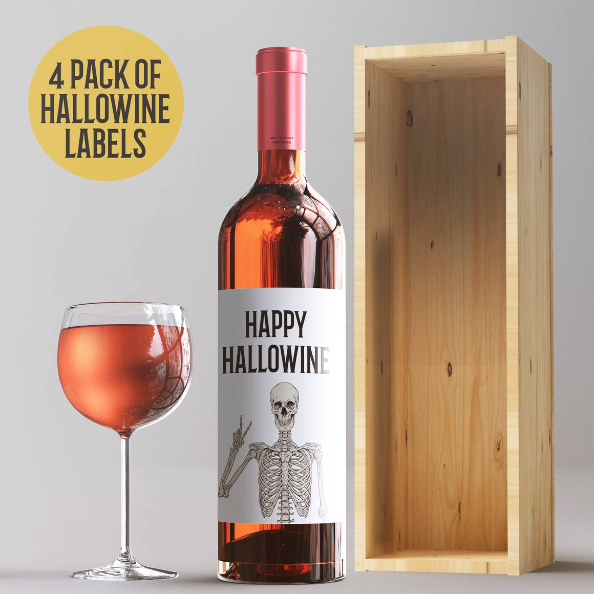 Hallowine Halloween Party Wine Labels - 4 Halloween Party Decor Stickers Happy Hallowine Trick or Treat Party Ideas Wine Bottle Sticker 9279