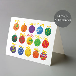 24 Colorful Modern Christmas Ornament Cards in a Hand Painted Style Print + Envelopes
