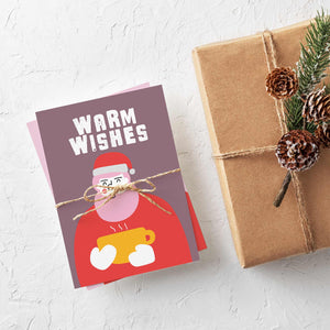 24 Pink Santa Christmas Cards in 4 Modern Colorful Illustrations + Envelopes