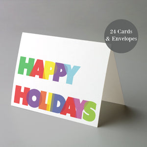 24 Colorful & Bold Happy Holidays Greeting Cards + Envelopes