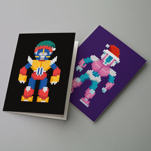 24 Pixelated Robot Christmas Cards in 12 Colorful Designs with Envelopes