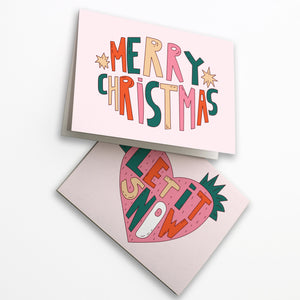 24 Pink and Green Boho Merry Christmas Cards + Envelopes