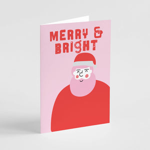 24 Pink Santa Christmas Cards in 4 Modern Colorful Illustrations + Envelopes