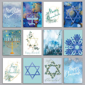 24 Modern Mixed Variety Pack of Happy Chanukah Cards + Envelopes