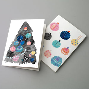 24 Artistic Colorful Boho Christmas Cards in 4 Colorful Illustrations w/ Envelopes