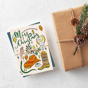 24 Witchy Western Merry Christmas Y'all Cards in 4 Boho Designs + Envelopes