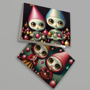 24 Gnome Doll Holiday Cards in 4 Festive Illustrations with Envelopes